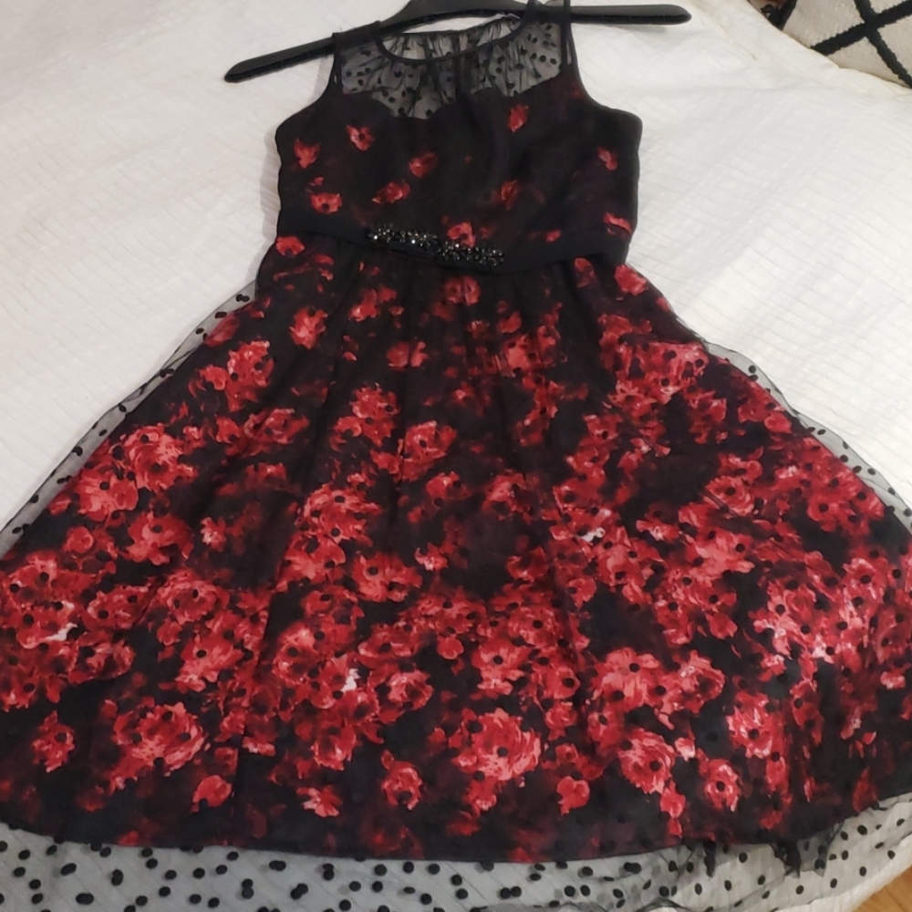 Red and black cocktail dress